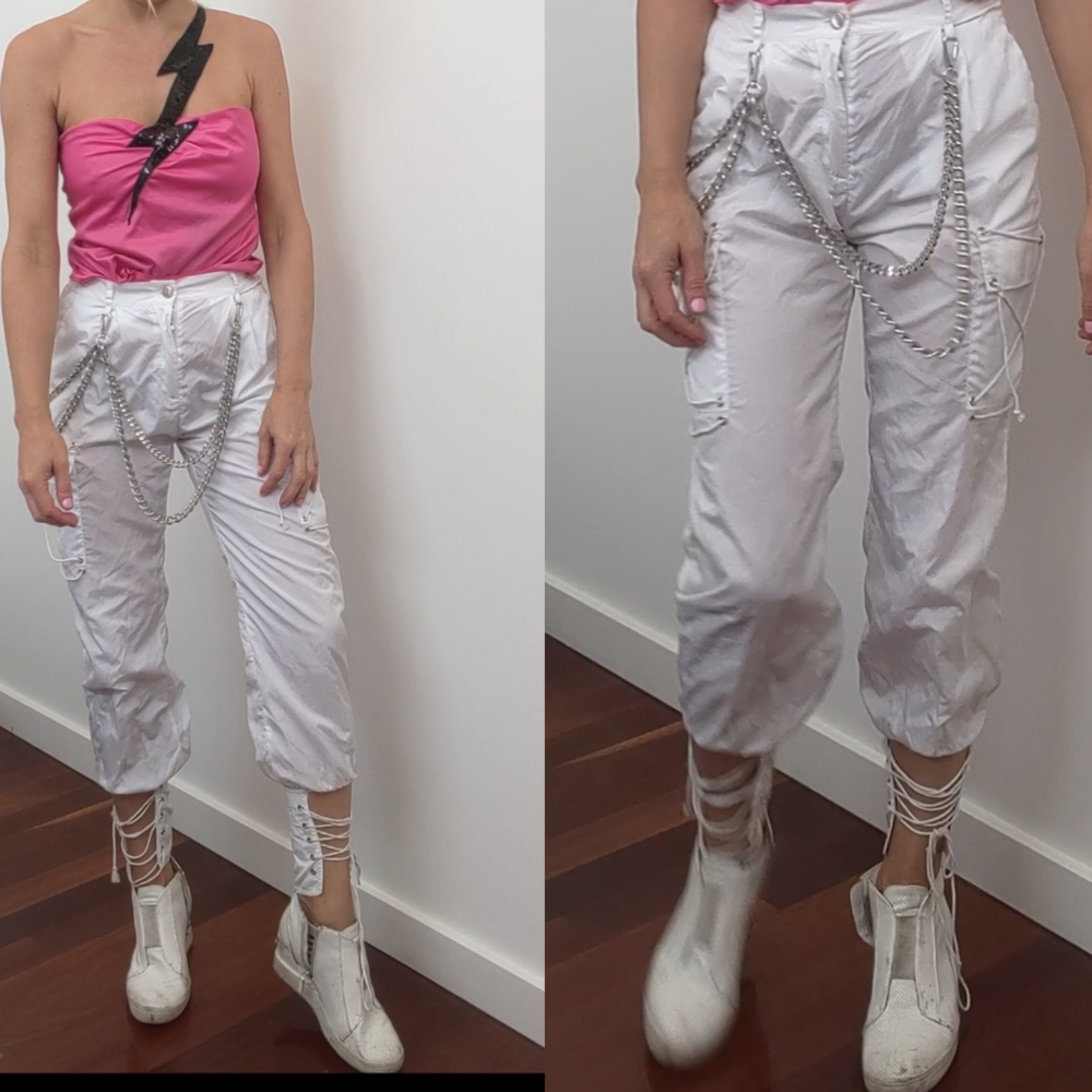 Rare white lace up Rick owens cut Y2K LF pants xs